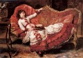 Une dame élégante dans une robe rouge femme Eduardo Léon Garrido